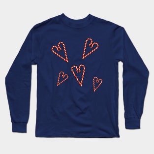 Christmas Candy Canes Hearts Long Sleeve T-Shirt